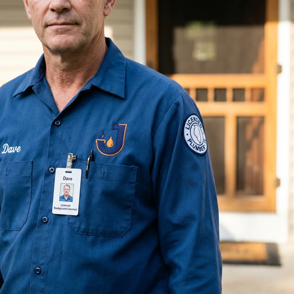 Licensed plumber showing ID badge in Crystal Falls, MI