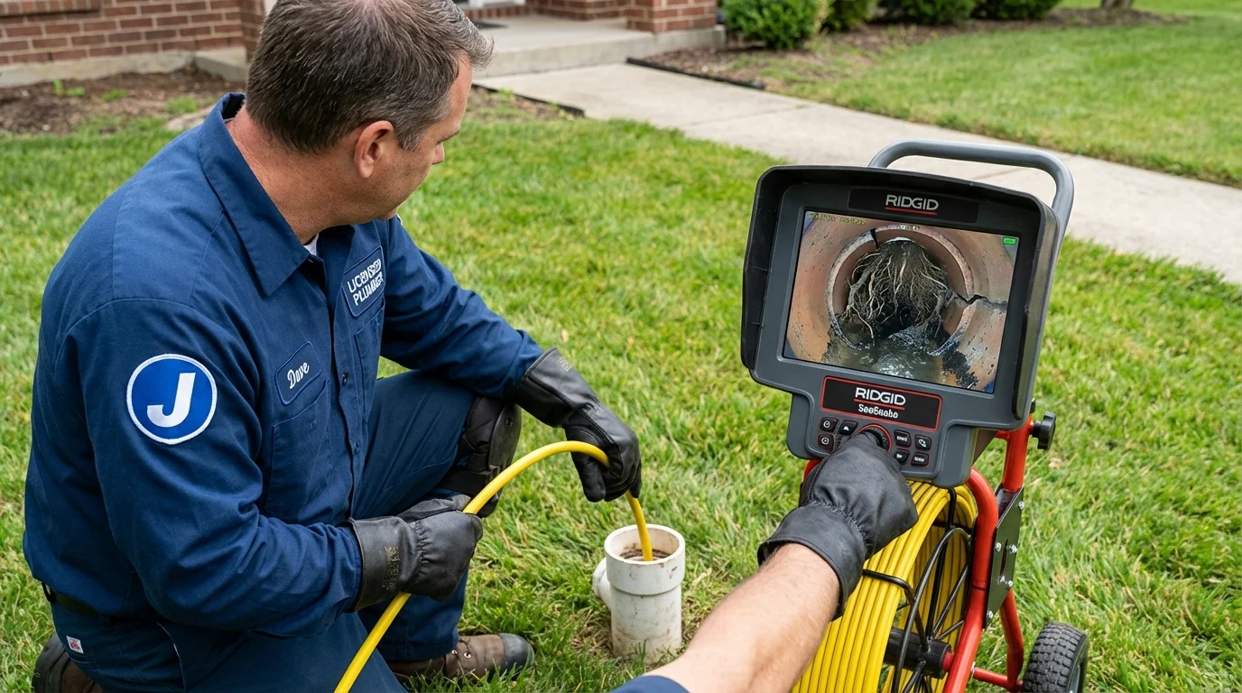 Sewer camera inspection being performed by Johns Plumbing LLC in Crystal Falls