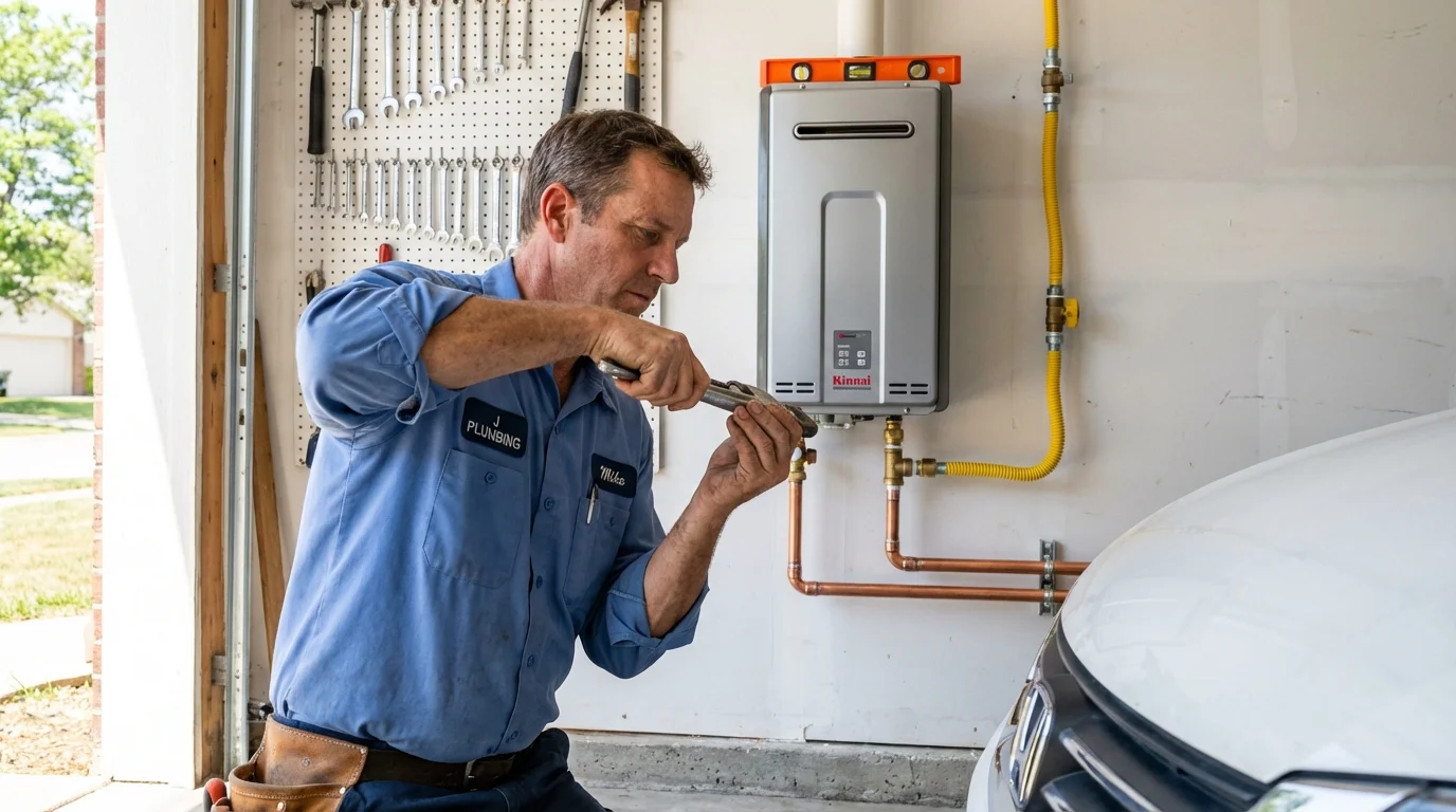 Tankless water heater installation by a Johns Plumbing LLC plumber in Crystal Falls